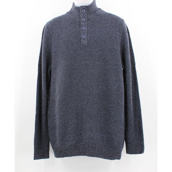 Flag & Anthem Button Mock Neck Sweater in Navy Heather Size Large - Picture 1 of 12